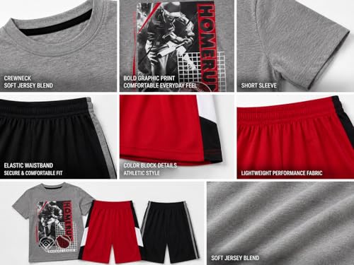 Image of Pro Athlete Active Boys Short Sets - 3 Piece Performance Short Sleeve T-Shirt and Dry Fit Shorts - Boys Athletic Sets (8-16)