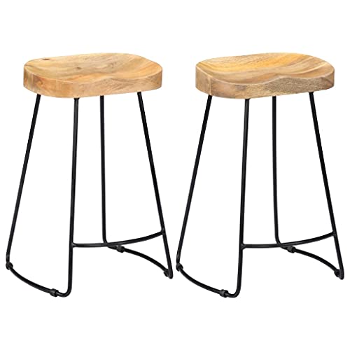 Tabouret de bar industriel en bois de manguier avec dossier et repose-pieds Gavin lot de 2