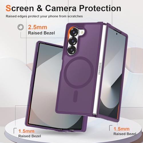 Image of ORETECH Magnetic Case Compatible with Samsung Galaxy Z Fold 6 Case, Translucent Back Non-Slip Hard PC Shockproof Bumper Protective Phone Case Cover for Samsung Z Fold 6 - Deep Purple | Translucent Back Non-Slip Hard PC Shockproof Bumper Protective Phone Cover