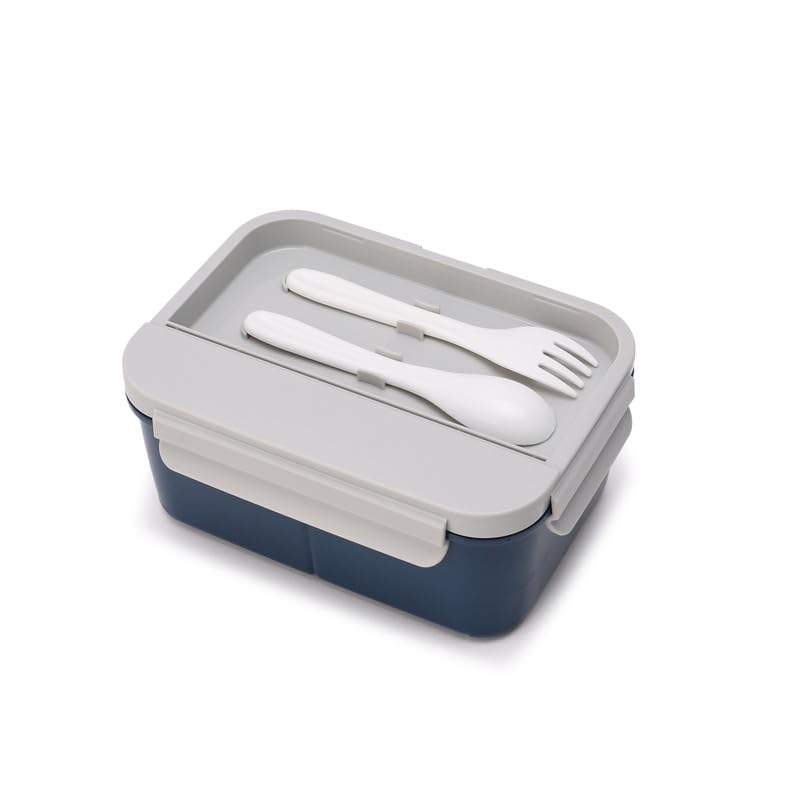 Image of Lunch Boxes 600 ml with 500ml Water Bottle Combo| Plastic 3 Compartment Leakproof Bento Box for School Picnic Office Boys and Girls - BPA Free - 4-Side Lock (Color - Dark Blue)