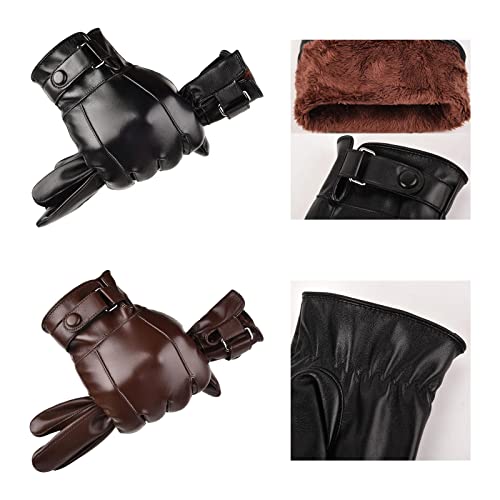 Image of Men Winter Gloves PU Leather Touchscreen Windproof for Riding Motorcycle Black| Mens Accessories | Gloves & Mittens|1 Pair Winter Gloves For Men