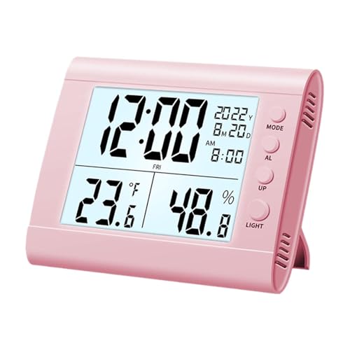 Sharplace Digitale Badezimmeruhr, Dusch-Timer mit Alarm, wasserdichte Uhren für Badezimmer, Küchen-Timer-Uhren, Thermometer-Hygrometer-Wanduhr, Rosa