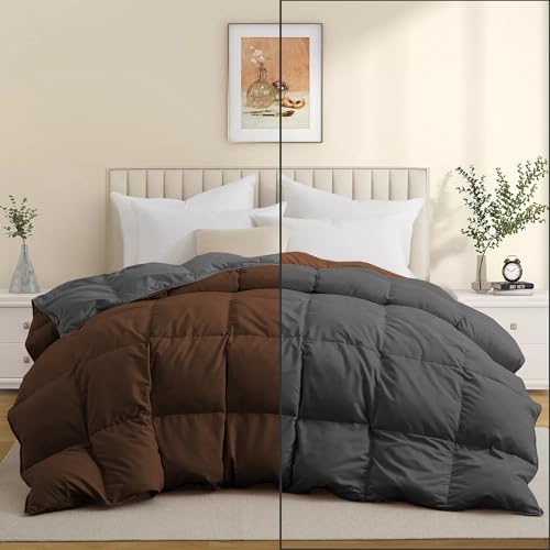 Image of Duel Tone Luxury Comfort 500 GSM Winter Comforter King Size 90 inchX106 inch - Heavy Winter Blanket 500 GSM Microfiber Fill - Duvet /Blanket King Size - Chocolate Brown /Dark Gray Color
