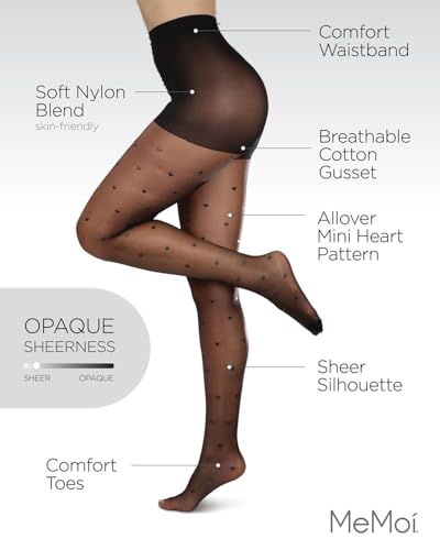 Image of MeMoi Women's Mini Heart Sheer Nylon Tights