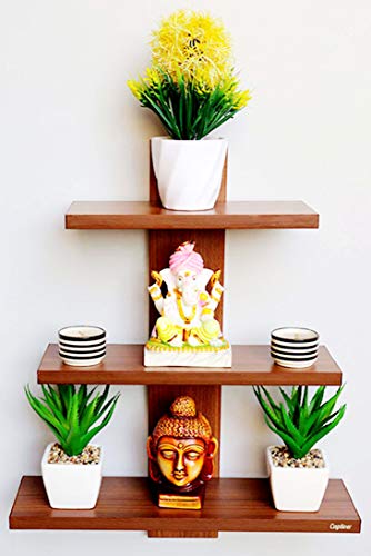 Image of Captiver Engineered Wood Wall Mounted Home Decor Shelf Batten Tier 3 (Matte,Teak) II for Living Study Dining Room Bathroom Kitchen Library Office Tv Organizer Bedroom