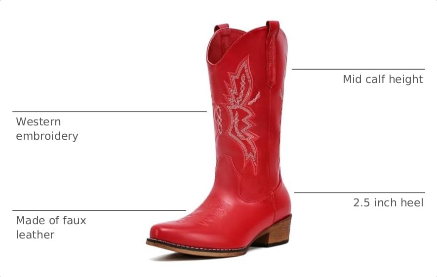 Image of IUV Cowboy Boots for Women Mid Calf Pull-On Cowgirl Boots