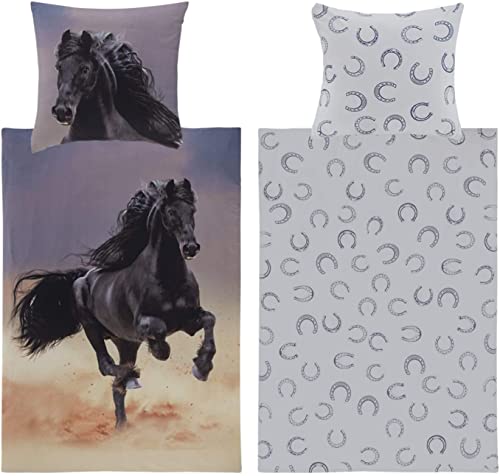Parure de lit pour enfant en flanelle 135 x 200 cm, motif chevaux, en coton, avec fermeture éclair YKK, multicolore, doux et confortable Cover