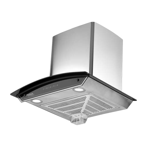 Image of Hindware Smart Appliances Rubella Neo 60 cm 1300 m /hr Auto Clean Chimney | Motion Sensor | Touch Control | Filterless | Curved | Energy Efficient LED Light | Powerful Suction | Wall Mounted (Black)