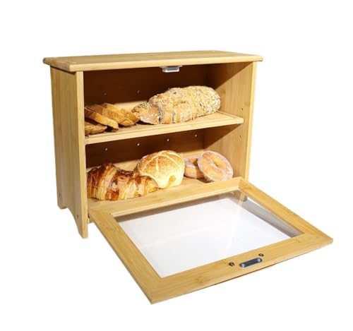 MEIZHITU Panera Contenedor De Cocina Panera De Bambú Caja Pan Dos Capas Almacenamiento para Encimera Cocina Productos Horneados Casero para Mesa