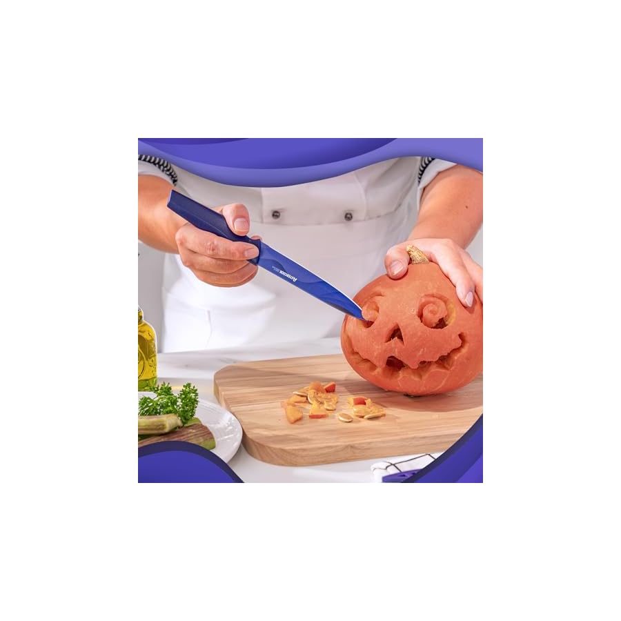 Astercook Fantasy Space Pattern Knife Set with Cover, Dishwasher Safe Colorful Knives with 6 Knife Sheath, German Stainless Steel Rainbow Knife Set