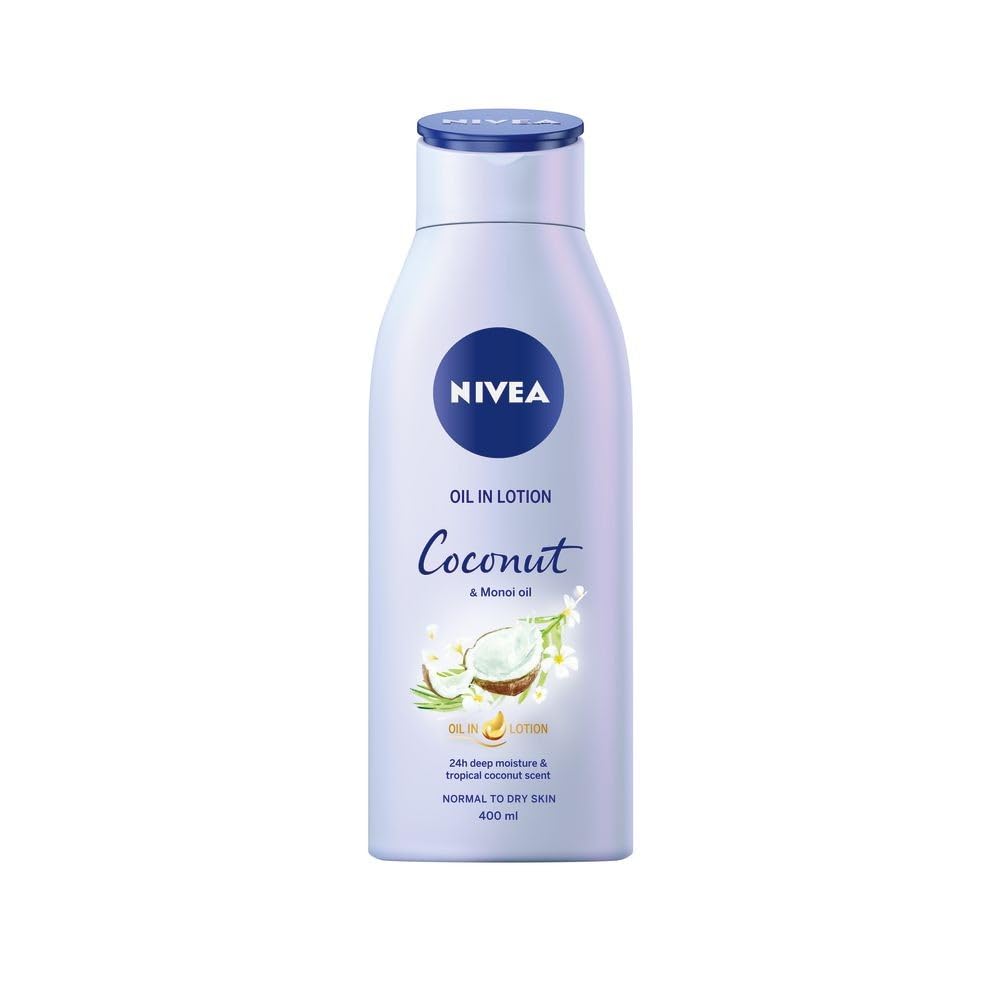 NIVEA Oil in Lotion, Coconut and Monoi Oil, 400ml, 24h Deep Moisture, Normal to Dry Skin, 400 ml (Pack of 1)
