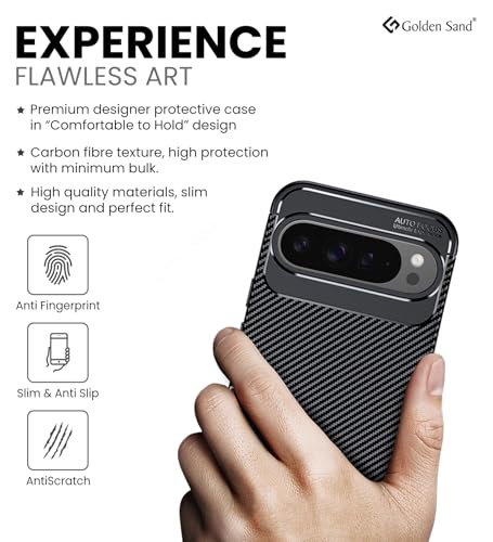 Image of Golden Sand TPU Shock Proof Slim Armor Aramid Carbon Fibre Rugged Back Cover Compatible with Google Pixel 9 Pro XL | Military Grade Drop Protection and Scratch Resistance Mobile Back Case (Black)