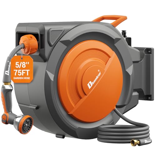 5/8" x 75 ft Retractable Hose Reel, Heavy Duty Retractable Garden Hose Reel Wall Mounted w