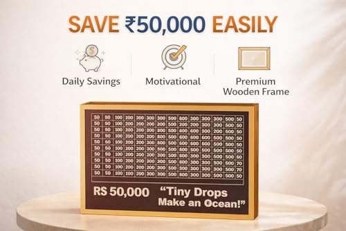 Image of Dr.MASHUR Wooden Money Saving Challenge Box with Printed Amount Board for Cash and Coin Collection, Reusable Saving Box for Kids and Adults (50k Money box-2pc, 2, Count)