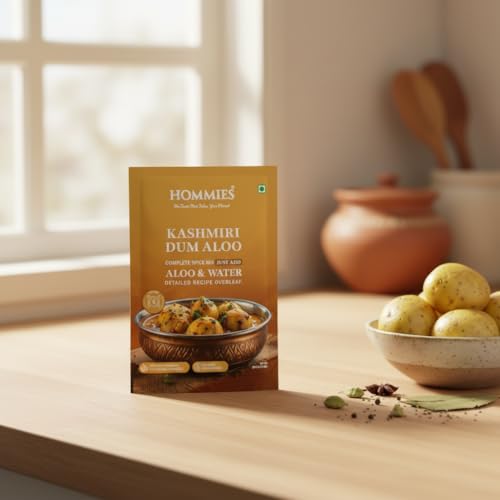 Image of Hommies Kashmiri Dum Aloo Curry Spice Mix (Pack of 4) | Dum Aloo Masala | Ready to Cook in 15 Mins | Just Add Potatoes & Water | Serves 4 | No Preservatives | Spicy & Flavorful | 200 gm (50 gm each)