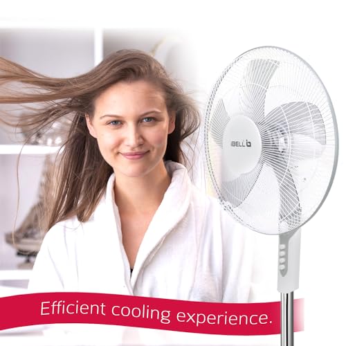 Image of IBELL Chrome10 406mm (16 Inch) 5 Blade Pedestal Fan | 55W High Speed Copper Motor | Built-in 2 Hour Timer | Adjustable Height | Wide Oscillation (White)
