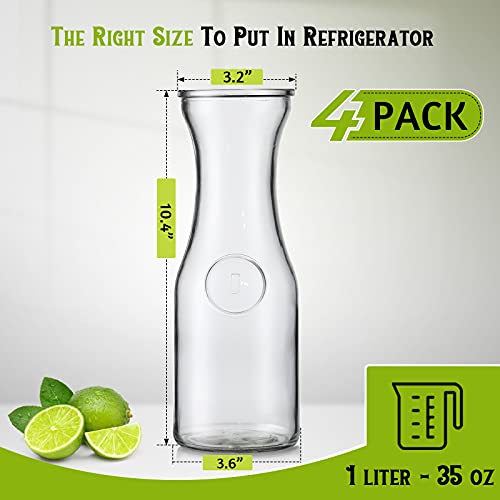NETANY Set of 4 Glass Carafe with Lid, 1 Liter Beverage Serveware Carafe, Clear Glass Pitcher for Mimosa Bar, Brunch, Cold Water, Juice, Milk, Iced Tea, Lemonade by NETANY - Image 2
