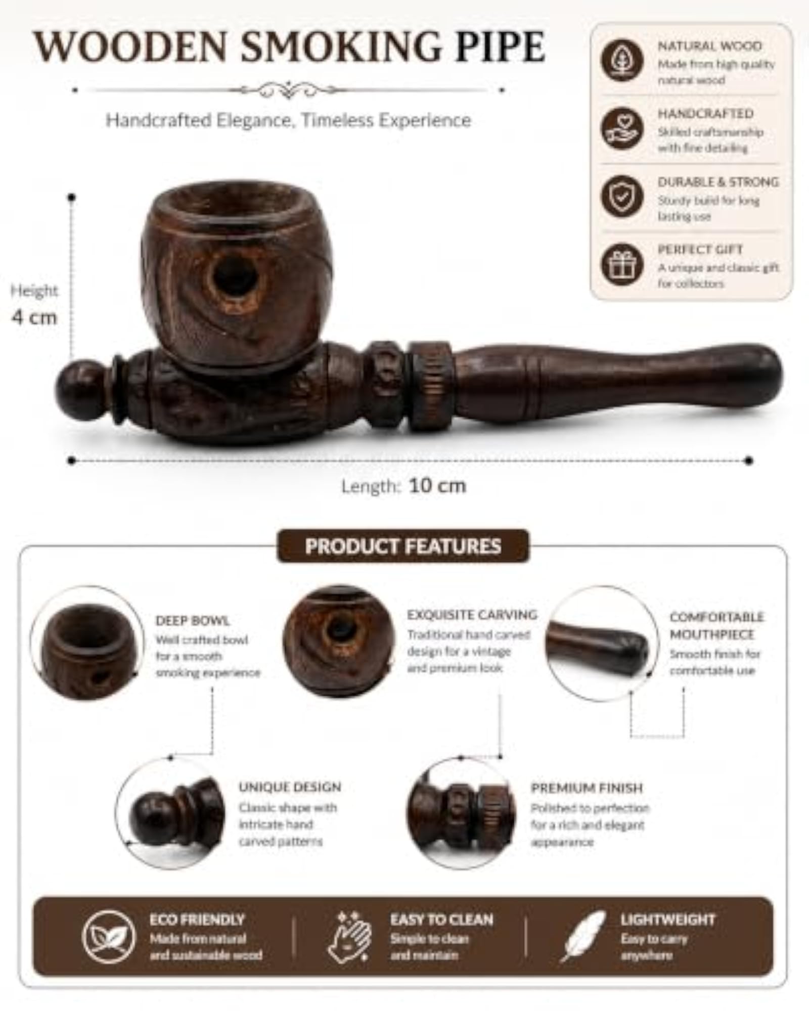 Wood Smoking Pipe, Traditional Hookah Accessory with Premium Design