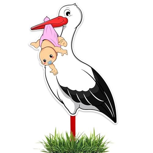GLÜCKSGUT Klapperstorch Baby Rosa 88 cm | 2-teiliges Set | Geburtsstorch inkl. Bambusstab + Grußkarte | Storch Geburt für Draussen & Drinnen | Geburtsgeschenk
