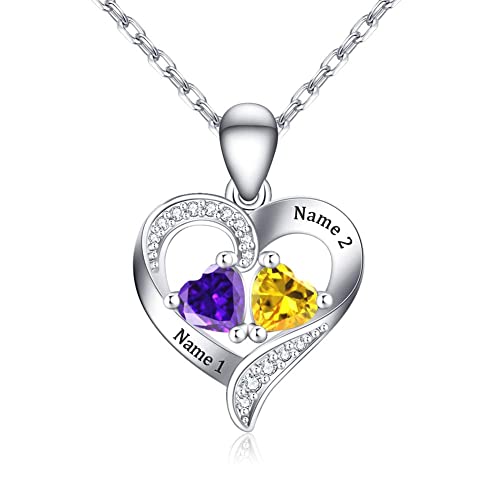 LisaKette, Collier prénom personnalisé, Collier prénom avec Pendentif Pierre de Naissance Coeur, Cadeau personnalisé pour Femme, Petite Amie, mère, Soeur, Amie Cover
