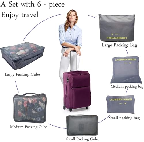 Image of Foldable Travel Luggage Organizer Storage Bags - 6 Piece Packing Cube Set with Zipper, Lightweight Suitcase Organizers for Clothes, Shoes & Laundry, Space-Saving Travel Packing System