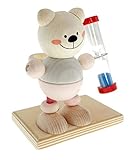 Hess Holzspielzeug 14531 - Zahnputzuhr aus Holz für Kinder, inkl. Zahnbürstenhalter und Sanduhr, Nature Serie Bär in Rosa, handgefertigt, zur täglichen Nutzung beim Zähneputzen