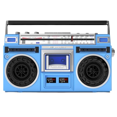 Yubbuio レトロBluetoothカセットプレーヤー AM/FMラジオ SD/USB入力 CD対応 ステレオラジオ (ブルー)