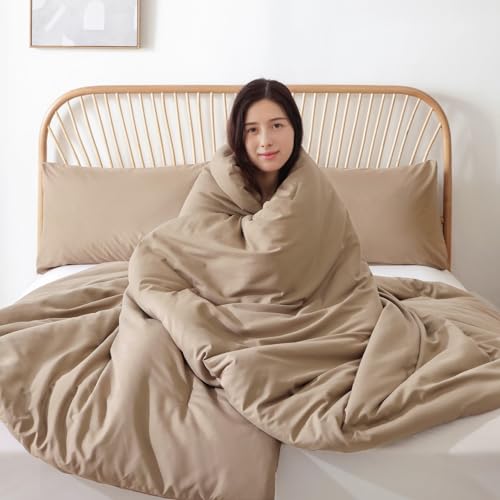 Image of ROSGONIA Oversized Queen Comforter Taupe Brown, 3pcs (1 Comforter & 2 Pillowcases) Lightweight Oversized Queen Comforter Sets Bedding Blanket Quilts