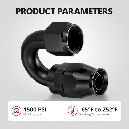 Image of EVIL ENERGY 10AN PTFE Hose End Fitting 180 Degree Black for PTFE Hose Only 4PCS