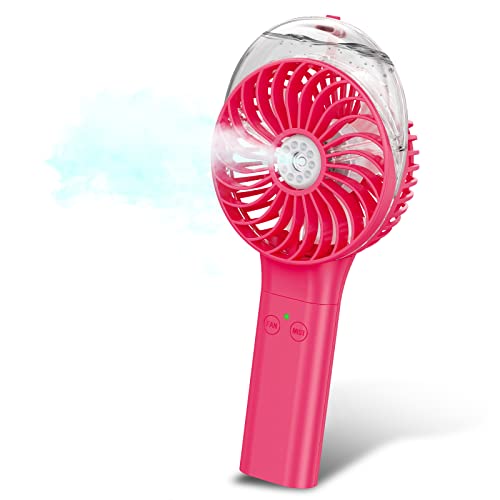 MORECORE Portable Handheld Misting Fan, Battery Operated Personal Spray Water Mist, Rechargeable Mister, Mini Foldable Fan for Disney Travel Makeup Beach Outdoors (Rose Pink)