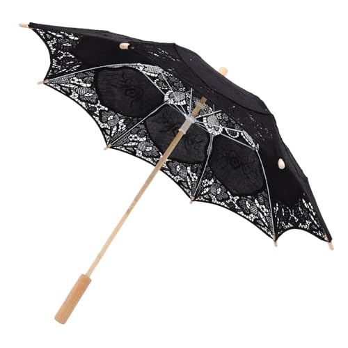 TOYANDONA Spitzenparasol Regenschirm Für Damen 25.4 Zoll Holzgriff Hochzeit Braut Fotografie Requisite Weißer Baumwollschirm Für Kindertanz Und Festliche Dekoration