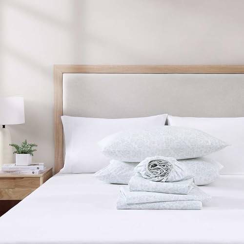 Image of Stone Cottage - Sheet Set, Crisp & Breathable Percale Cotton Bedding with Matching Pillowcases, 200-Thread Count, Deep Pocket, Vintage Inspired Home Essentials (Mae Sag Green, King)
