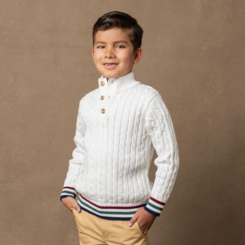 Image of Hope & Henry Boys' Mock Neck Cable Sweater with Button Placket