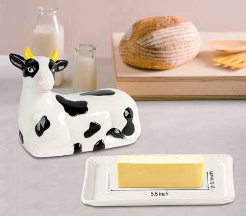 Cow Butter Dish With Lid For Countertop Ceramic Butterdish Cute Butter Tray Black Butter Container Beautiful Vintage Farmhouse Decor