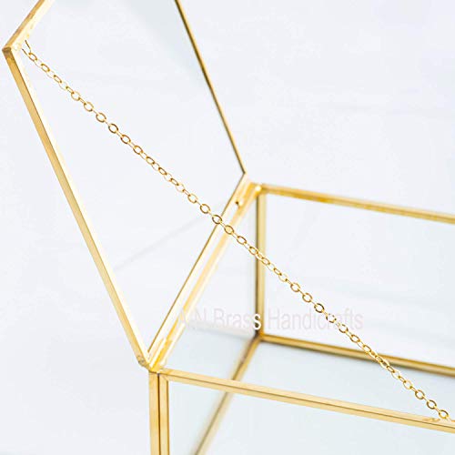 Image of Decorative Glass Square Keepsake Box Home Decor Display Vintage Brass and Clear Glass Jewelry Organizer, Decorative Accent (Size - 5x5 inch, Golden)