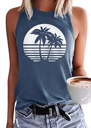 Womens Tank Tops O-Neck Beach Graphic Tank Tops Summer Casual Loose Tanks Vest Country Music Vacation Tank Cami