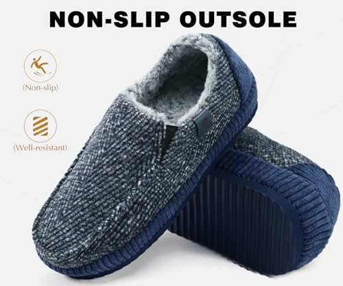 Image of ONCAI Mens Clog Slippers with Arch Support Stripe Faux Fur Cotton-Blend High-Density Memory Foam Warm House Slippers Slip-on Indoor Outdoor Rubber Sole Size 7-16