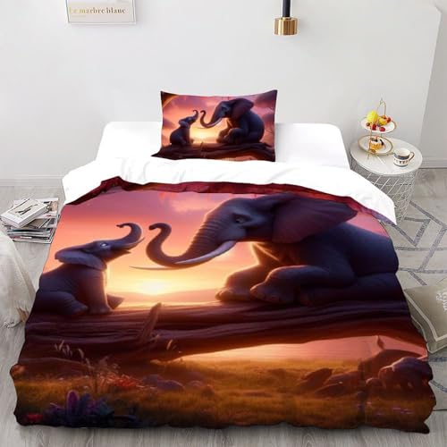 Housse de couette éléphant et animaux de la savane pour lit garçon single