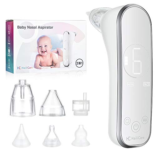 Baby Nasensauger, HailiCare 2 in 1 elektrischer Baby Nasensauger und Mitesserentferner, USB-Aufladung mit 6 Saugstufen im Gesicht, 3 austauschbare Rotzsaugerdüsen, tragbarer Baby-Nasenstaubsauger