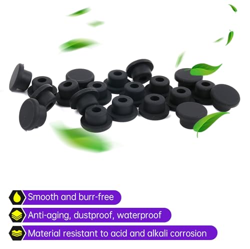 Image of T-Shaped Silicone Plugs, Elastic Waterproof Plugs with Solid Rubber Stopper, 14.1mm Diameter Black, Pack of 20