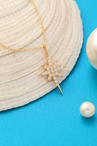 14K Real Gold North Star Pendant, Minimalist Gold Celestial Necklace, Dainty Custom North Star Necklace, North Star Necklace3
