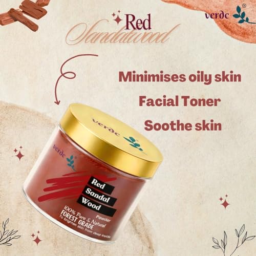 Image of Pure Red Sandalwood Face Pack Powder, Forest A Grade, Premium, 100% Natural | Lal Chandan | Raktha Chandanam | For Skin Brightening, Acne, Blemishes, Dark Spots - 40 gm