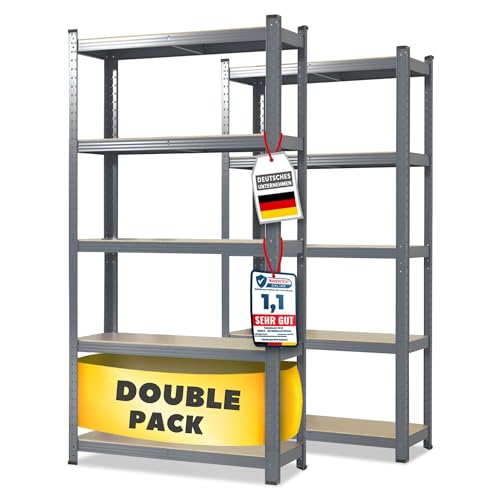 Floordirekt Lot de 2 étagères pour Charges Lourdes - Gris - 200 x 100 x 50 cm - 5 tablettes réglables (Lakota)