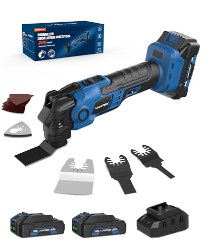 LUXTER 20V Cordless Brushless Oscillating Tool Kit 6 Variable Speed 3.5°Oscillating Angle Battery...