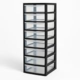 A4 PLASTIC STORAGE DRAWERS DRAW TOWER UNIT OFFICE DESKTOP TABLETOP HOME SCHOOL GARAGE MODULAR & PORTABLE DRAWERS OFFICE DESK ORGANIZER SLIM A4 SIZE 2|3|4|6|8 TIERS (Black/Clear, A4 Slim 8 Drawers)