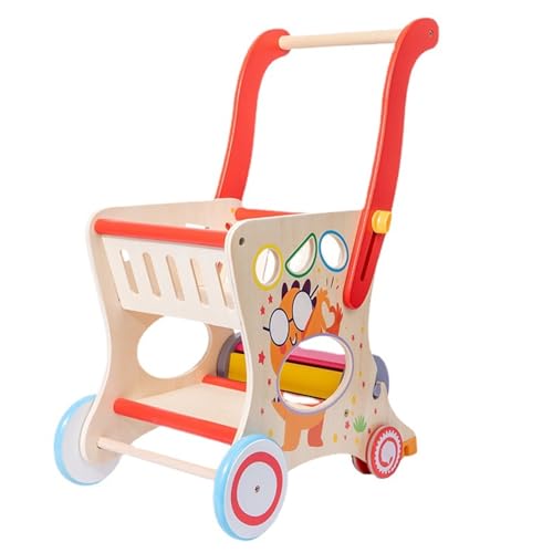 赤ちゃん ベビーウォーカー, 歩行器 手押し車 ベビーウォーカー ベビーカー 子供のショッピングカートのおもちゃ 木製の歩行器のおもちゃ おもちゃの収納 ,立って歩くエクササイズ 早期学習活動 知育玩具 1〜3歳児用ウォーカー (子供用ベビーカー,レッド)