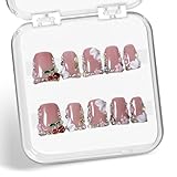 10 Stück Klebe Nägel, Nägel, Gelnägel Zum Aufkleben mit Luxuriösem 3D Kirsch-Perlen-Strass-Design für Frauen, Künstler für Partys, Hochzeiten, Dates, Alltag (Rosa)