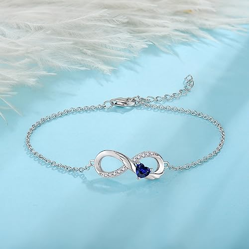 STARCHENIE 925 Sterling Silver Infinity Bracelet Adjustable Angel Wings Heart Birthstone Bracelet for Women3