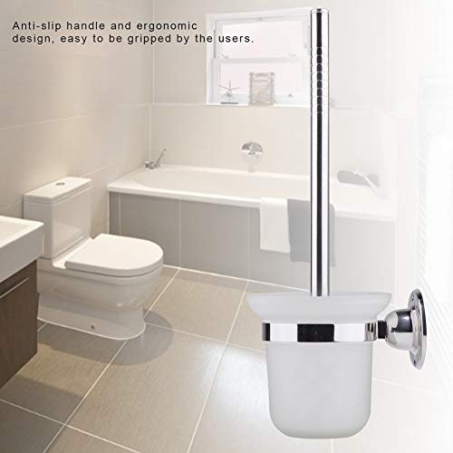 Image of Wall-Mounted Stainless Steel Toilet Brush with Anti-Slip Handle and Space-Saving White Holder Durable Deep Cleaning Bathroom Accessory