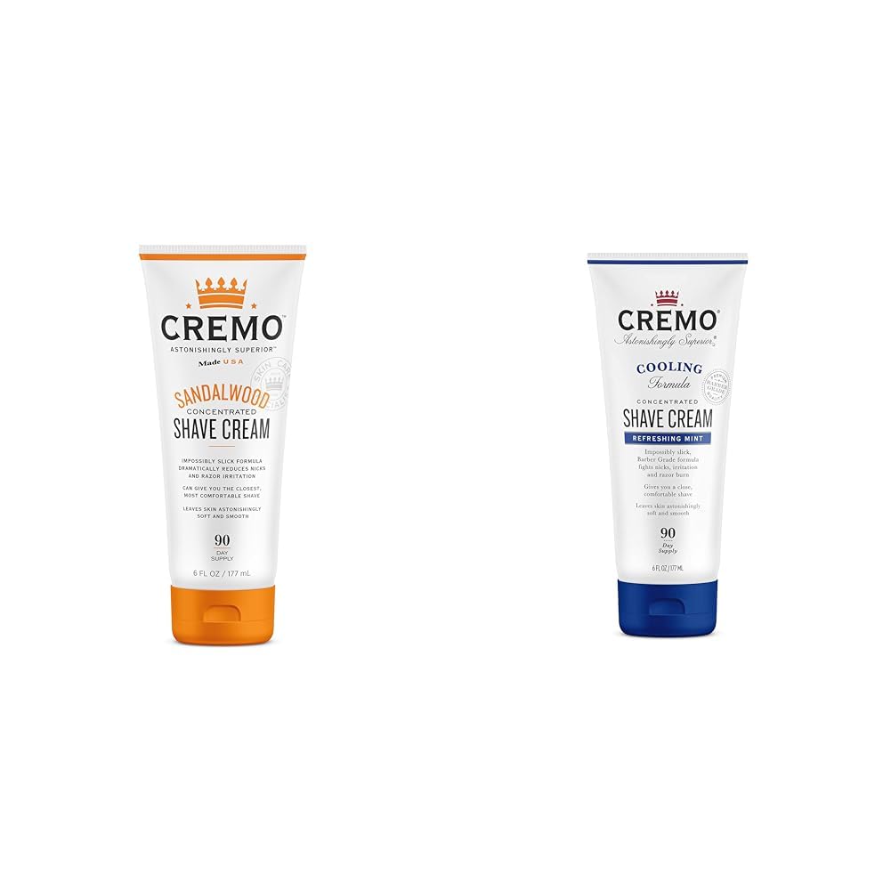 Cremo Barber Grade Sandalwood and Cooling Shave Creams, Ultra-Slick Shaving Cream for Men, Fights Nicks, Cuts and Razor Burn, 2 x 6 Fl Oz Cremo Barber Grade Sandalwood and Cooling Shave Creams, Ultra-Slick Shaving Cream for Men, Fights Nicks, Cuts and Razor Burn, 2 x 6 Fl Oz